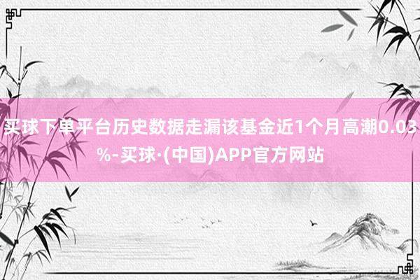 买球下单平台历史数据走漏该基金近1个月高潮0.03%-买球·(中国)APP官方网站